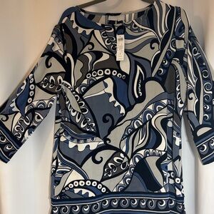 Chico's Blue Gray Black White Abstract Swirl Tunic Top